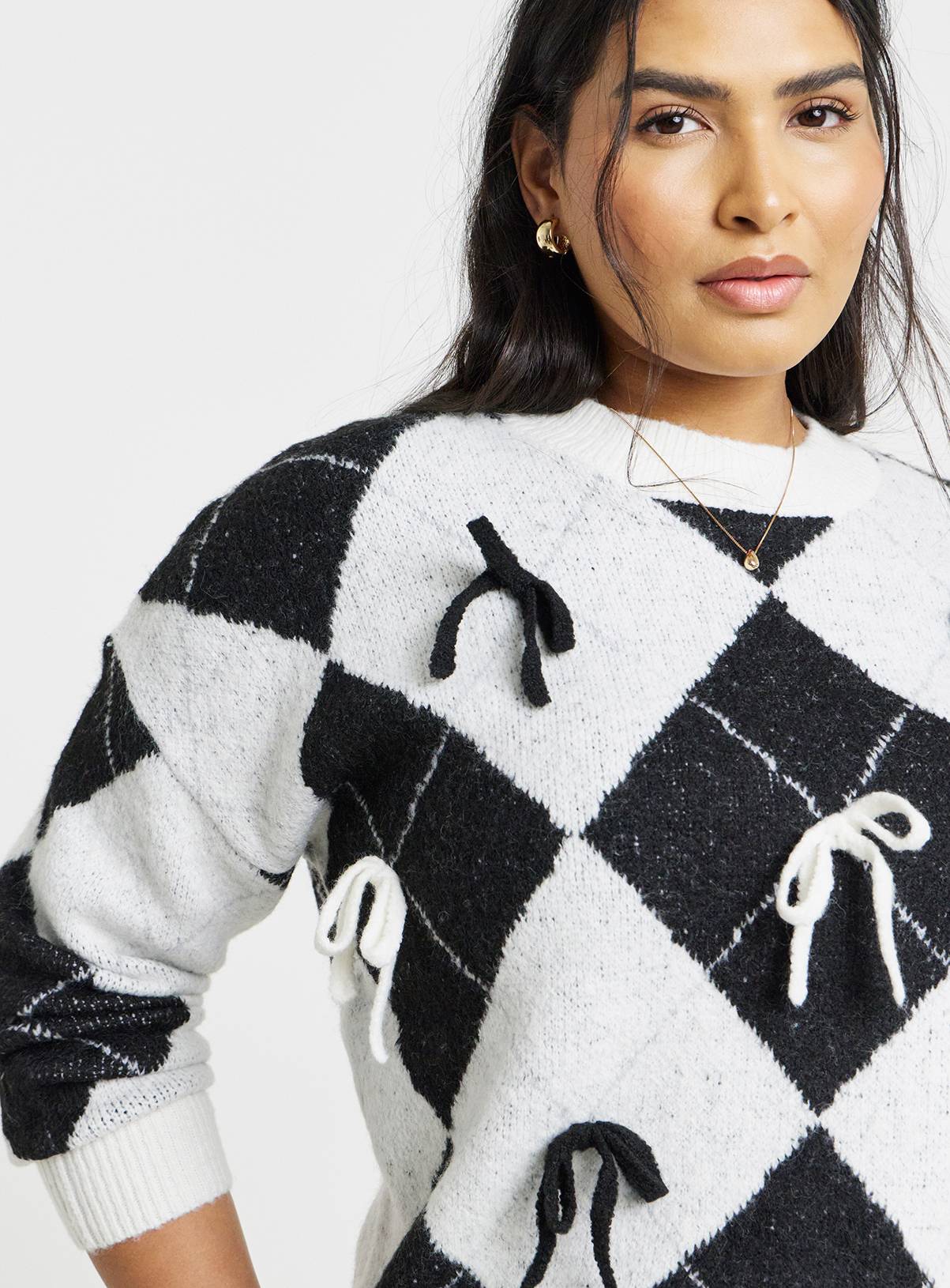 SIMPLY BE Bow Applique Argyle Jumper 16-18 - Image 4